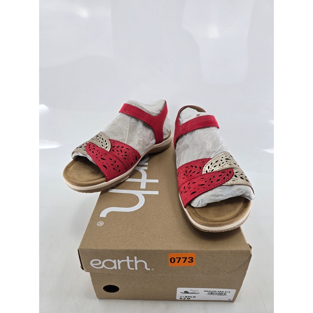 Earth Sylo Sandals Womens 8.5 M Red Gold Laser Cut Comfort - New